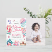 Roze Onze Kleine Zeemeermin Meisje Verjaardagsfees Kaart (Staand voorkant)