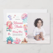 Roze Onze Kleine Zeemeermin Meisje Verjaardagsfees Kaart (Voorkant)