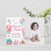 Roze Onze Kleine Zeemeermin Meisje Verjaardagsfees Kaart (Staand voorkant)