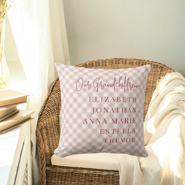 Roze Onze Kleinkinderen Namen Cadeau voor Grootoud Kussen (Creator heeft geüpload)