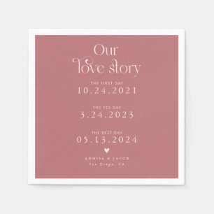 Roze onze liefde verhaal retro bruiloft servet