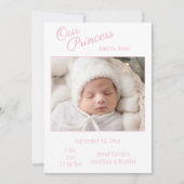 Roze onze prinses foto baby geboorteaankondiging aankondiging (Voorkant)