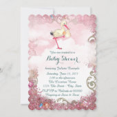 Roze Ooievaar Baby Borrel Uitnodiging (Achterkant)