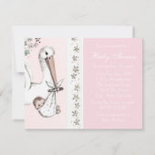  Roze Ooievaar Baby Meisje Douche Uitnodigingen (Achterkant)