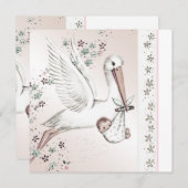  Roze Ooievaar Baby Meisje Douche Uitnodigingen (Voorkant / Achterkant)