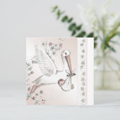  Roze Ooievaar Baby Meisje Douche Uitnodigingen (Staand voorkant)