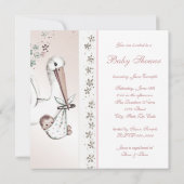  Roze Ooievaar Baby Meisje Douche Uitnodigingen (Achterkant)