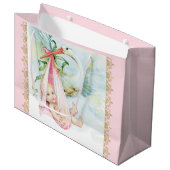 Roze Ooievaar Baby Meisje Groot Cadeauzakje (Voorkant Gekanteld)
