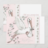Roze Ooievaar Baby Shower Bedankt (Voorkant / Achterkant)