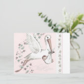 Roze Ooievaar Baby Shower Bedankt (Staand voorkant)