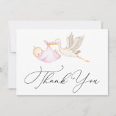 Roze Ooievaar Baby shower Dank u Nota Kaart Notitiekaartje (Voorkant)