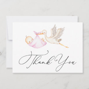 Roze Ooievaar Baby shower Dank u Nota Kaart Notitiekaartje