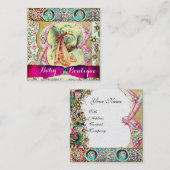 ROZE OOIEVAAR BABY SHOWER, EDELSTENEN, BLOEMENWERV VIERKANTE VISITEKAARTJE (Voorkant / Achterkant)