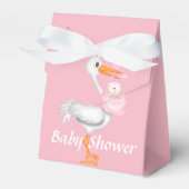 Roze Ooievaar Baby shower Favor Box Bedankdoosjes (Voorkant Zijde)