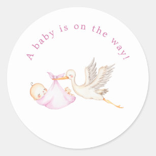 Roze Ooievaar Baby shower Ronde Sticker
