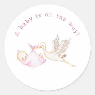 Roze Ooievaar Baby shower Ronde Sticker