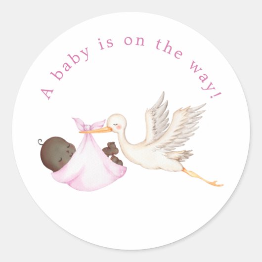 Roze Ooievaar Baby shower Ronde Sticker (Voorkant)