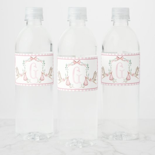 Roze ooievaar Baby shower Waterflesetiketten Waterfles Etiket (Flessen)