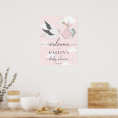 Roze Ooievaar Baby shower Welkom Poster (Keuken)