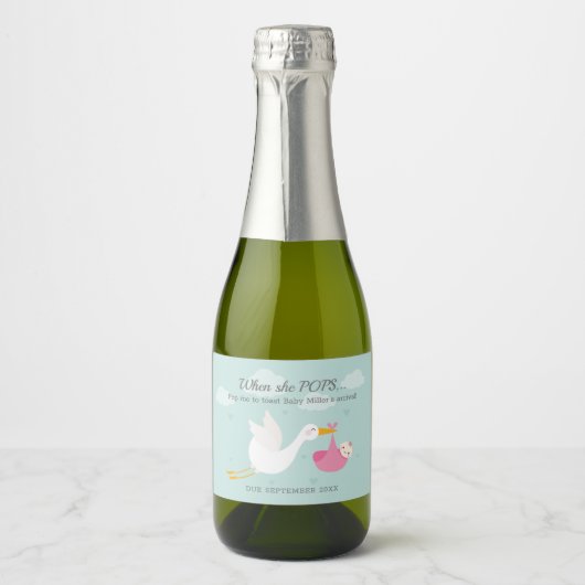 Roze Ooievaar Bundel Pop Het Mini Mousserende Wijn Sparkling Wijnetiket (Voorkant)