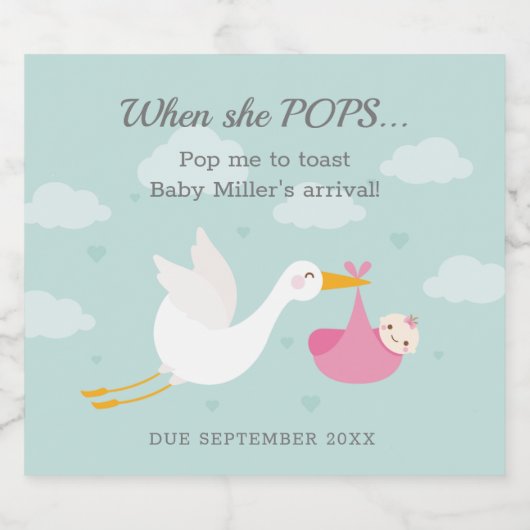 Roze Ooievaar Bundel Pop IT Mousserende Wijn Label Sparkling Wijnetiket (Enkel label)