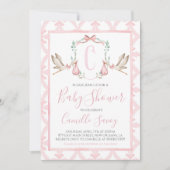 Roze Ooievaar Meisje Baby shower Preppy Southern Kaart (Voorkant)
