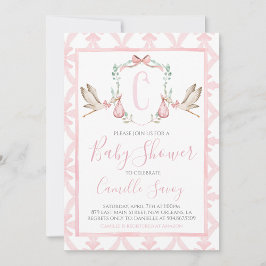 Roze Ooievaar Meisje Baby shower Preppy Southern Kaart