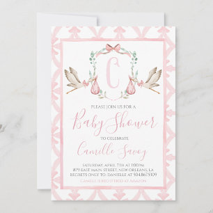 Roze Ooievaar Meisje Baby shower Preppy Southern Kaart