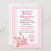 Roze ooievaar met Baby bundel Baby shower uitnodig Kaart (Voorkant)