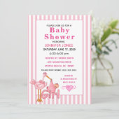 Roze ooievaar met Baby bundel Baby shower uitnodig Kaart (Staand voorkant)