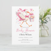 Roze Ooievaar Met Baby Kaart (Staand voorkant)
