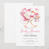 Roze Ooievaar Met Baby Kaart (Voorkant / Achterkant)