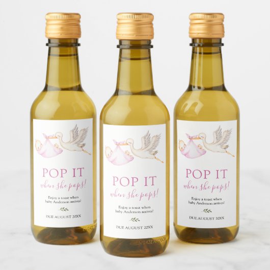 Roze Ooievaar Pop het als ze Poppen Wijn Etiket (Flessen)