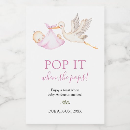 Roze Ooievaar Pop het als ze Poppen Wijn Etiket (Enkel label)