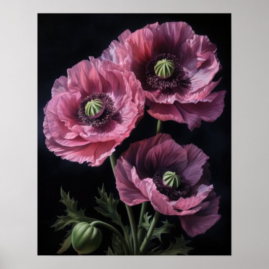 Roze Oosters Poppy Flowers Art Print Poster (Voorkant)