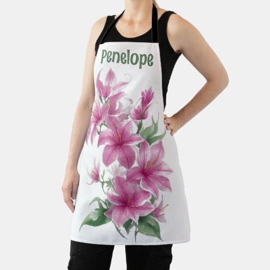 Roze oosterse lelie bloemen gepersonaliseerd schort (Insitu)