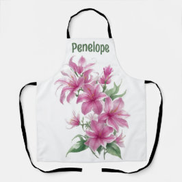 Roze oosterse lelie bloemen gepersonaliseerd schort