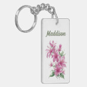 Roze oosterse lelie bloemen gepersonaliseerd sleutelhanger (Voorkant Links)