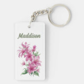 Roze oosterse lelie bloemen gepersonaliseerd sleutelhanger (achterkant)