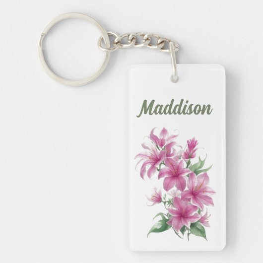 Roze oosterse lelie bloemen gepersonaliseerd sleutelhanger (Voorkant)