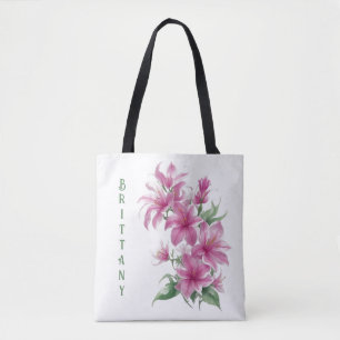 Roze oosterse lelie bloemen gepersonaliseerd tote bag