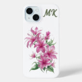 Roze Oosterse Lelie Bloemen Monogram Telefoon Case (Achterkant)