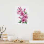 Roze oosterse lelie bloemen poster (Keuken)