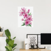 Roze oosterse lelie bloemen poster (Thuiskantoor)