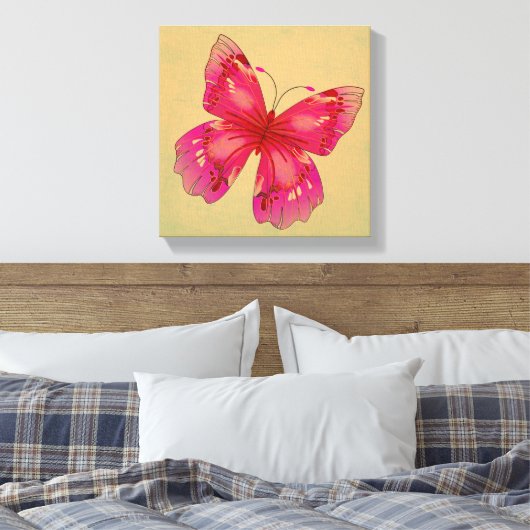 Roze  oosterse vlinder canvas afdruk (Insitu (Slaapkamer))