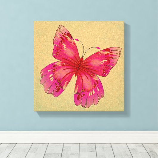 Roze  oosterse vlinder canvas afdruk (Insitu (Houten vloer))