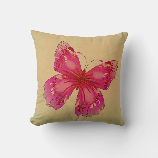 Roze  oosterse vlinder kussen (Voorkant)