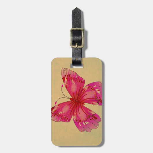 Roze oosterse  vlinderkunst bagagelabel (Voorkant verticaal)
