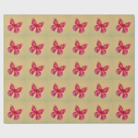 Roze oosterse  vlinderkunst cadeaupapier (Vlak)