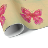 Roze oosterse  vlinderkunst cadeaupapier (Rol Hoek)